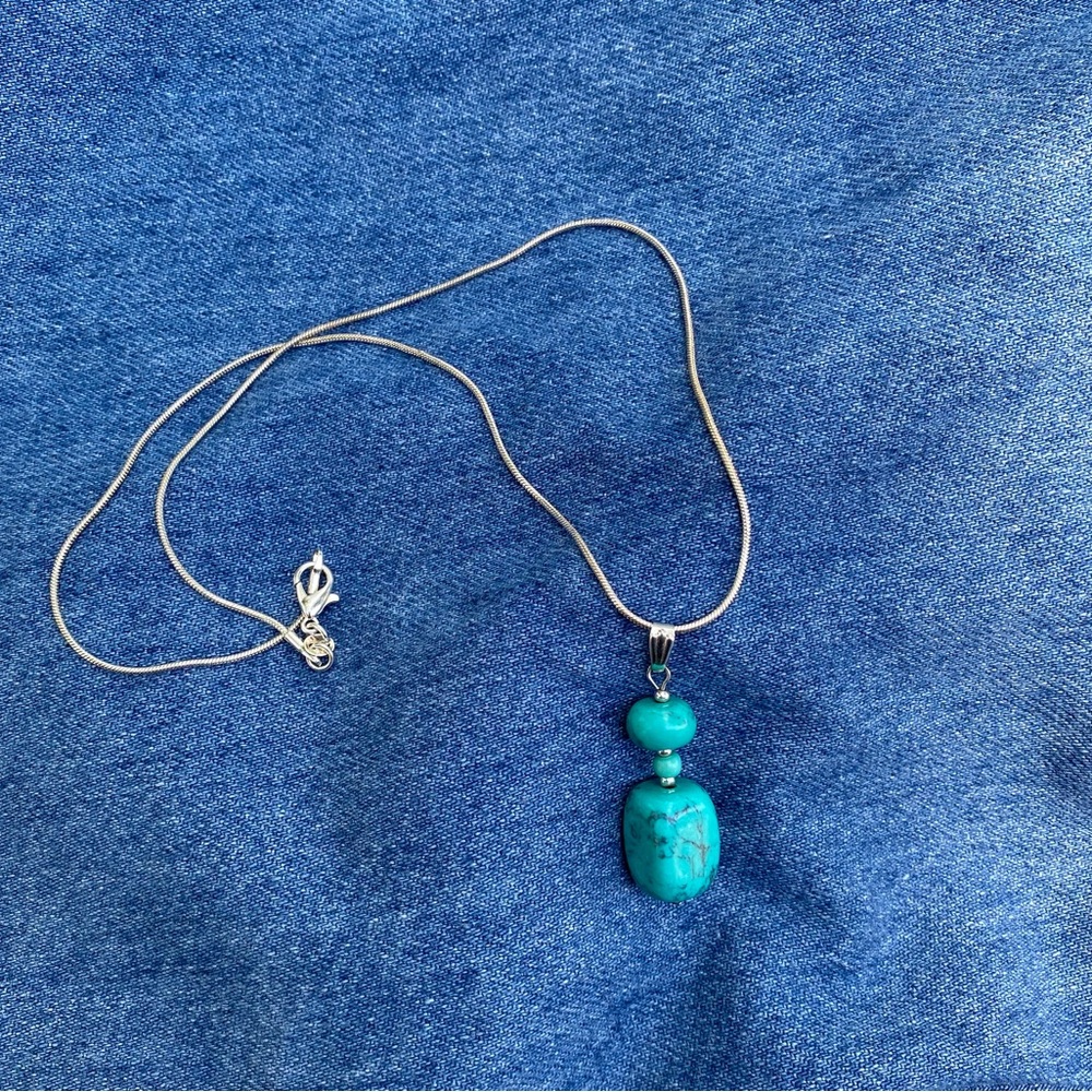 Sterling and Turquoise Pendant Necklace 18" Chain Western Boho